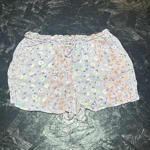 Light purple, floral, soft, high-waisted shorts